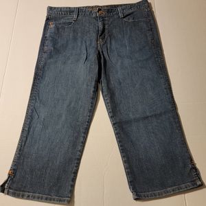 💚 Eddie Bauer Womens Capri Jeans Size 12 Dark Wash‎ Stretch Denim